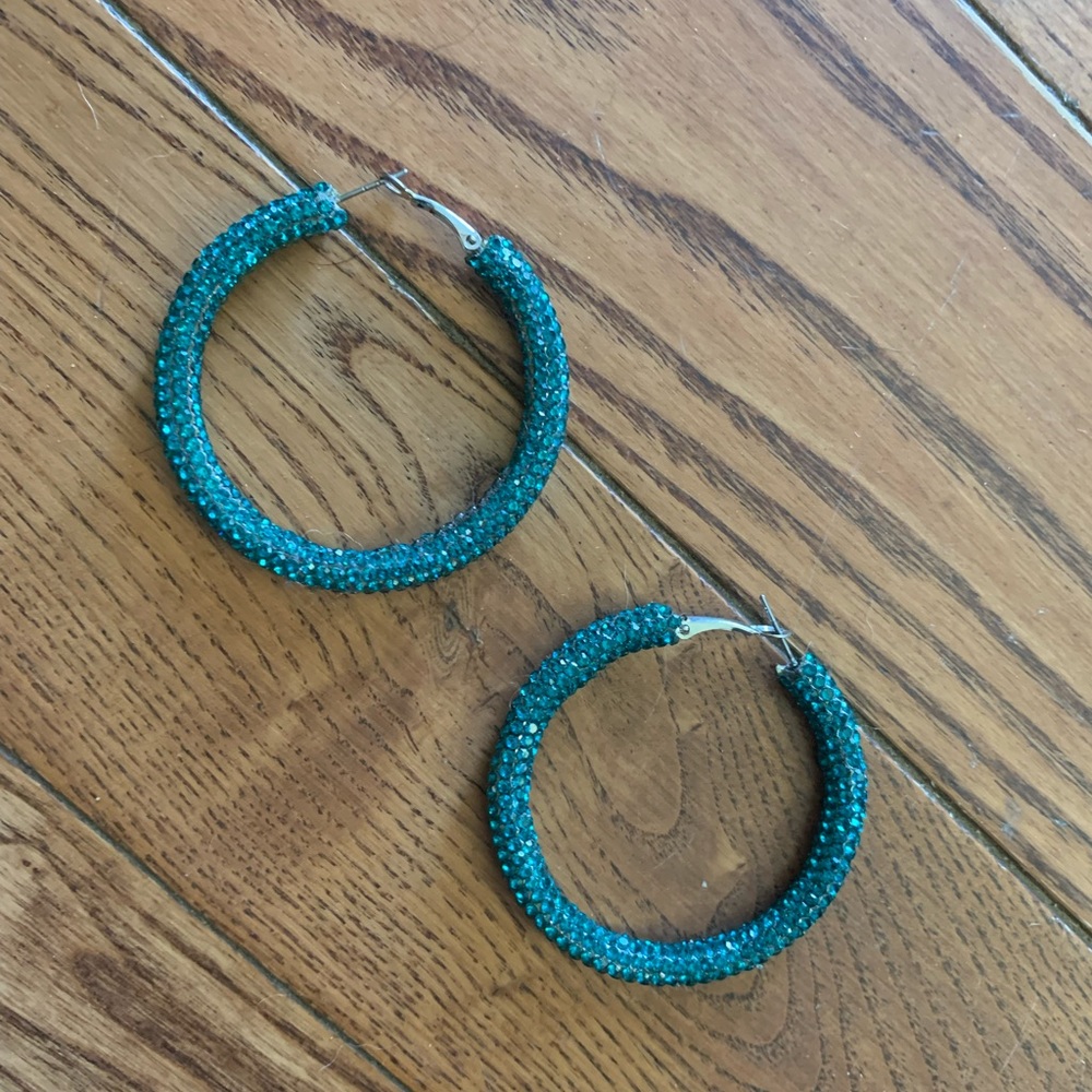 Blue glitter hypoallergenic hoop earrings - Picture 1 of 3